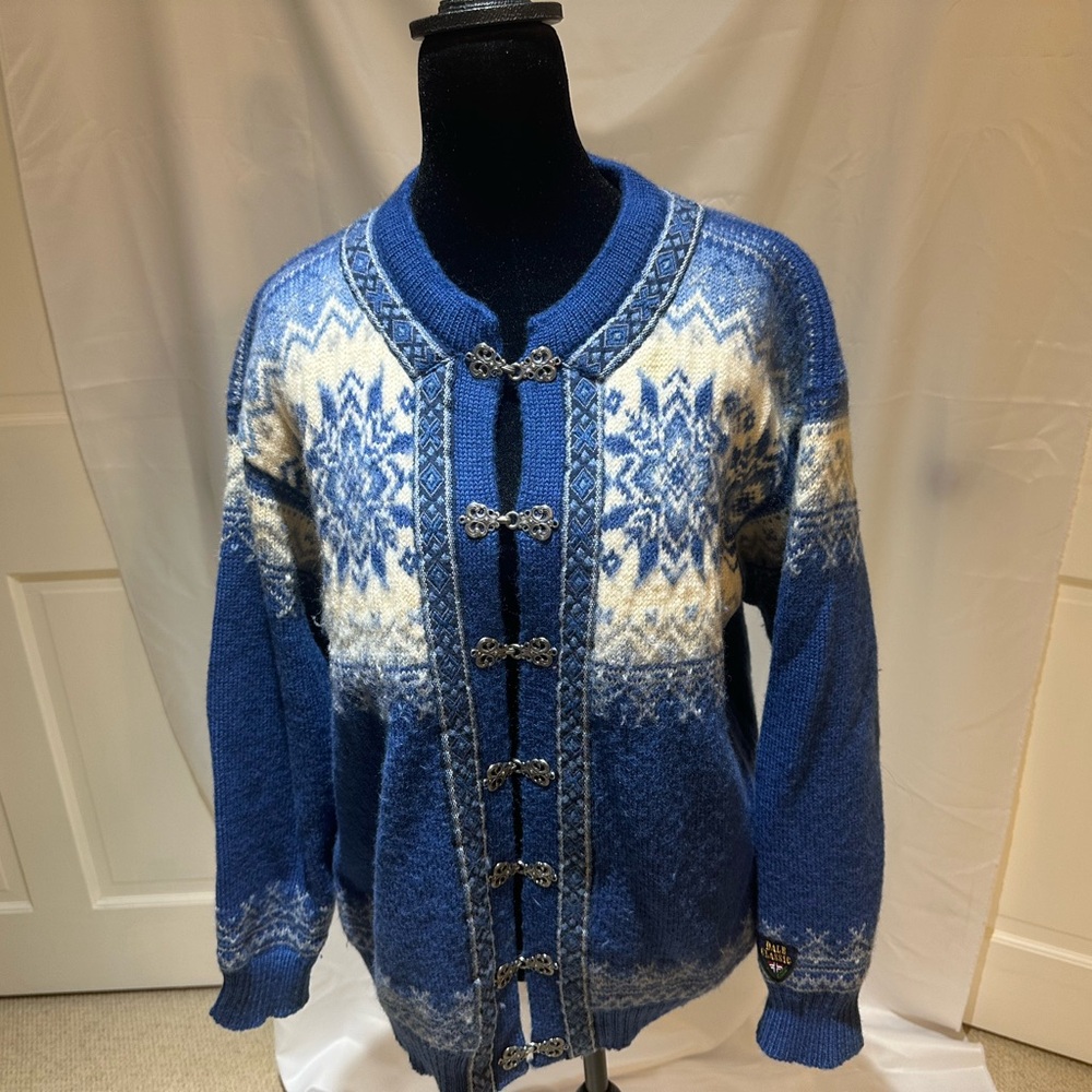 Dale of Norway Blue and White Nordic Cardigan Sweater